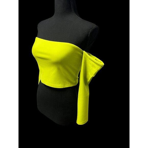 Susana monaco Cropped Off-Shoulder Long Sleeve Top, Lime Green vacation summer - Picture 3 of 7